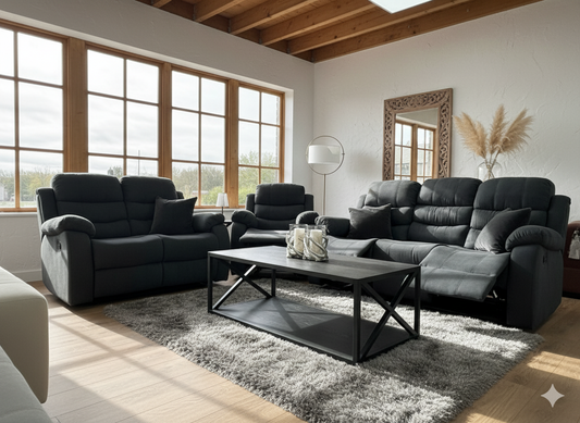 Stanley Manual Recliner Sofa Black 3+2+1